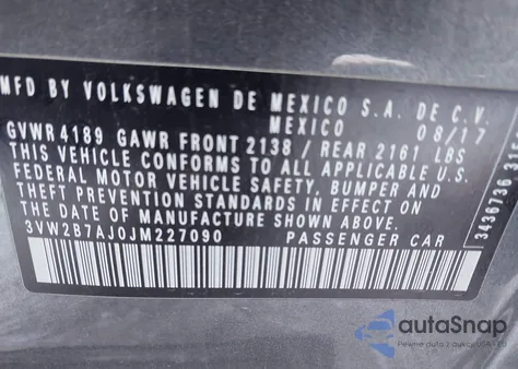 2018 Volkswagen Jetta 1.4T S from USA, damaged, VIN 3VW2B7AJ0JM227090